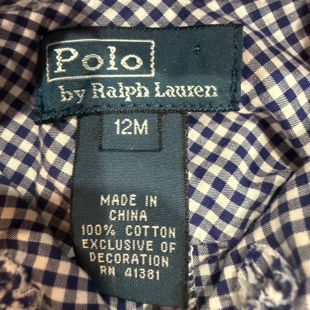 Polo Ralph Lauren Baby 18M Blue Gingham Romper 100% Cotton Preppy Classic - Picture 4 of 6